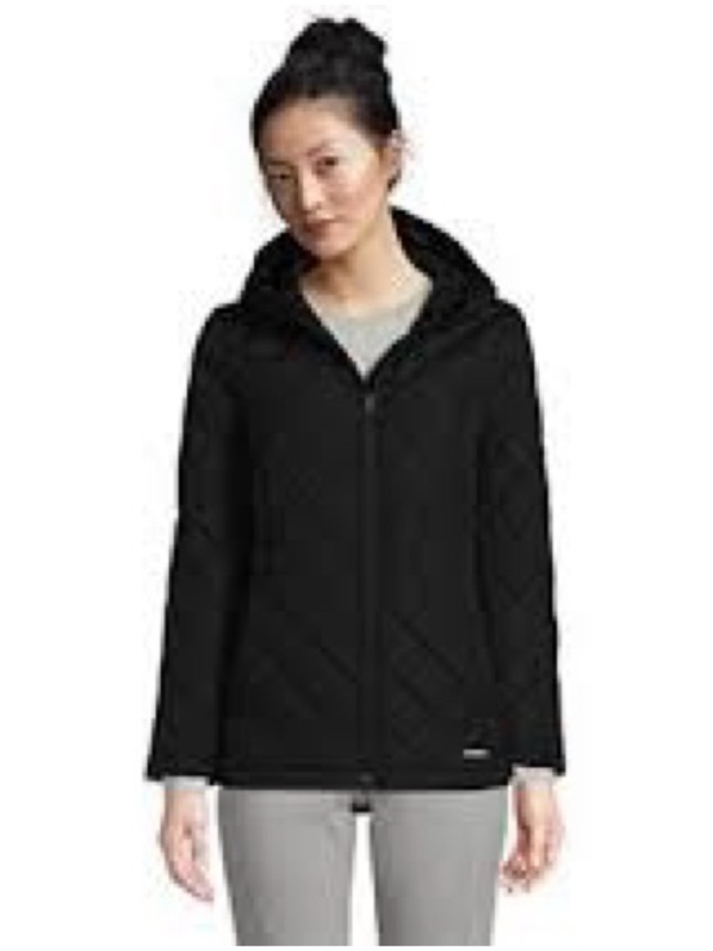 Lands' End Black Hooded Pleated Puffer Black Jacket